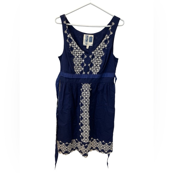 Edme & Esyllte Anthropologie Navy White V Neck Dress with Pockets Size Medium - Picture 2 of 10